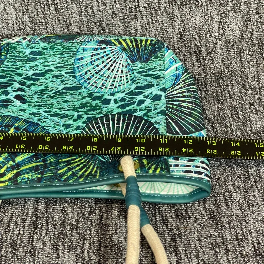 Palm‎ Island Sea Turtle Seashell Tote Bag Pouch Set Teal Blue Beach Rope Handle
